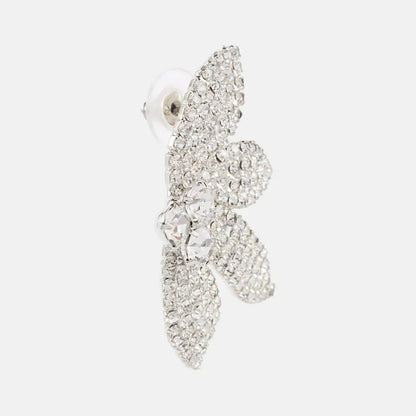 Petal Silver Alloy Earrings For Women In Simple Style With Electroplated Finish And Rhinestone Inlay