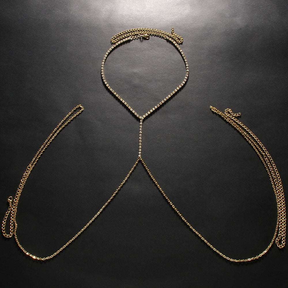 Metal Necklace With Rhinestone Pendant In Simple Style, Silver Color, Perfect For Bar Occasions