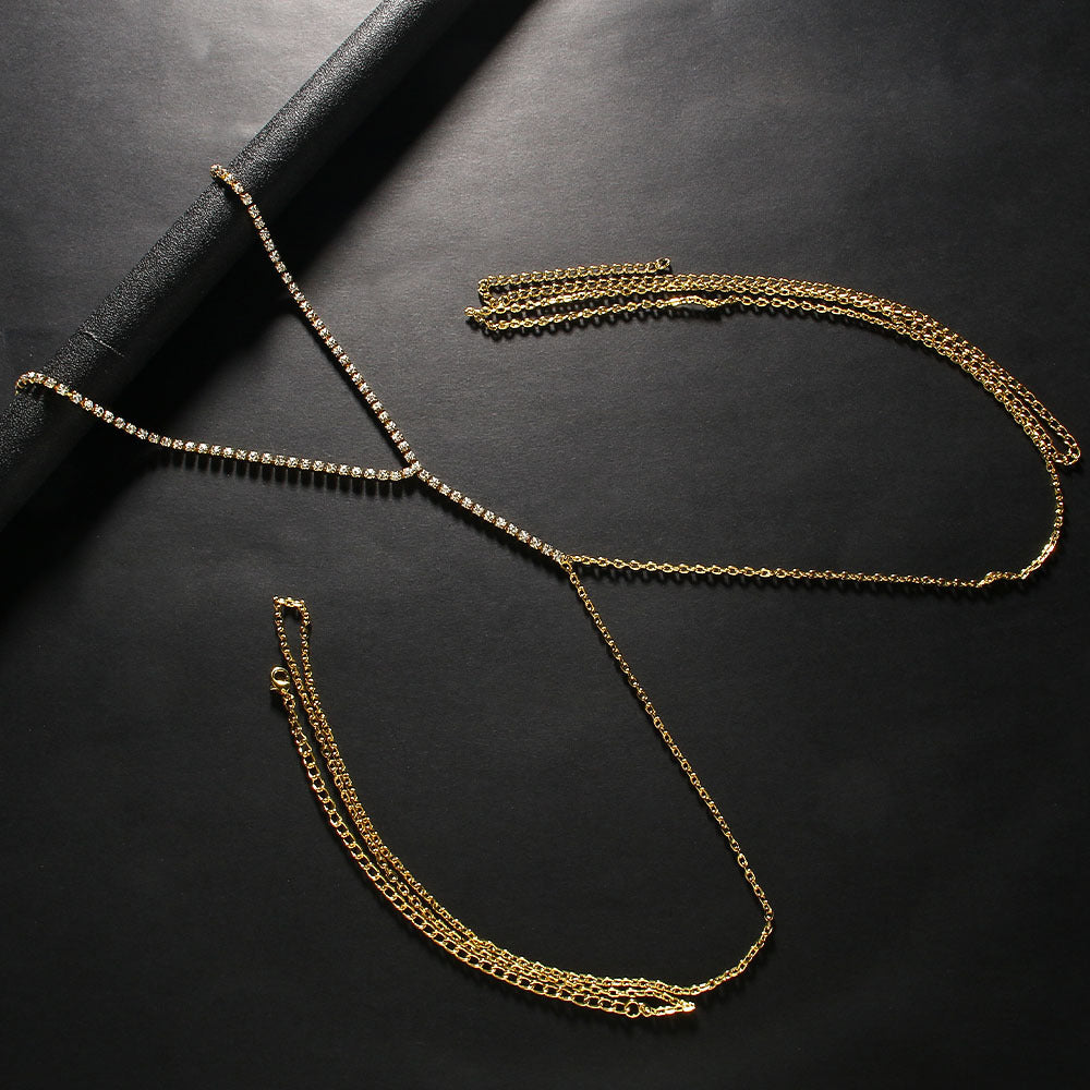 Metal Necklace With Rhinestone Pendant In Simple Style, Silver Color, Perfect For Bar Occasions