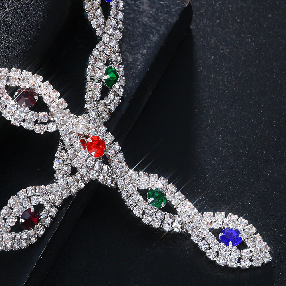 Devil's Eye Exaggerated Hair Chain Headband In Gold Alloy With Rhinestone Inlay