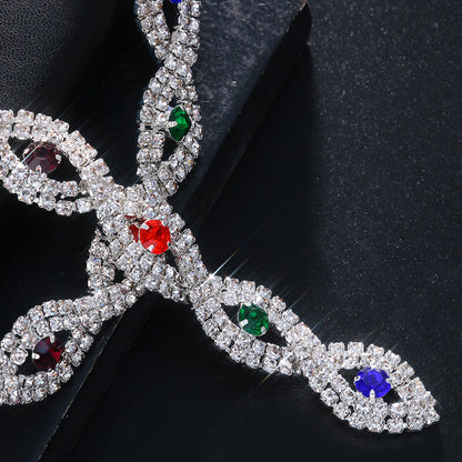 Devil's Eye Exaggerated Hair Chain Headband In Gold Alloy With Rhinestone Inlay