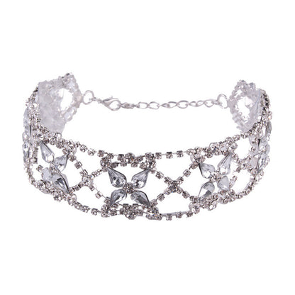 Petal Choker Necklace In Gold Alloy With Sparkling Rhinestone Inlay For Elegant Style