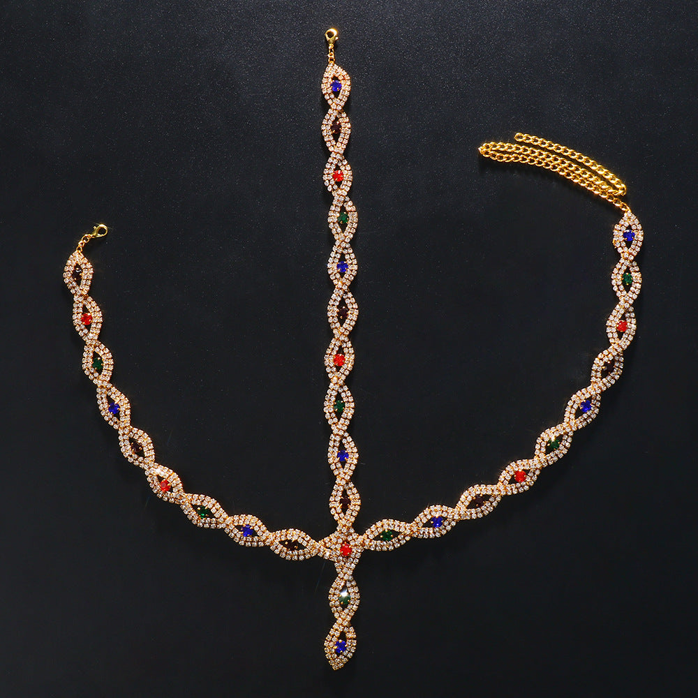 Devil's Eye Exaggerated Hair Chain Headband In Gold Alloy With Rhinestone Inlay
