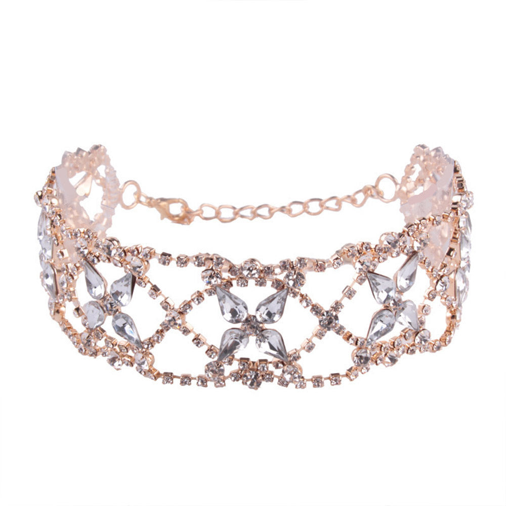 Petal Choker Necklace In Gold Alloy With Sparkling Rhinestone Inlay For Elegant Style