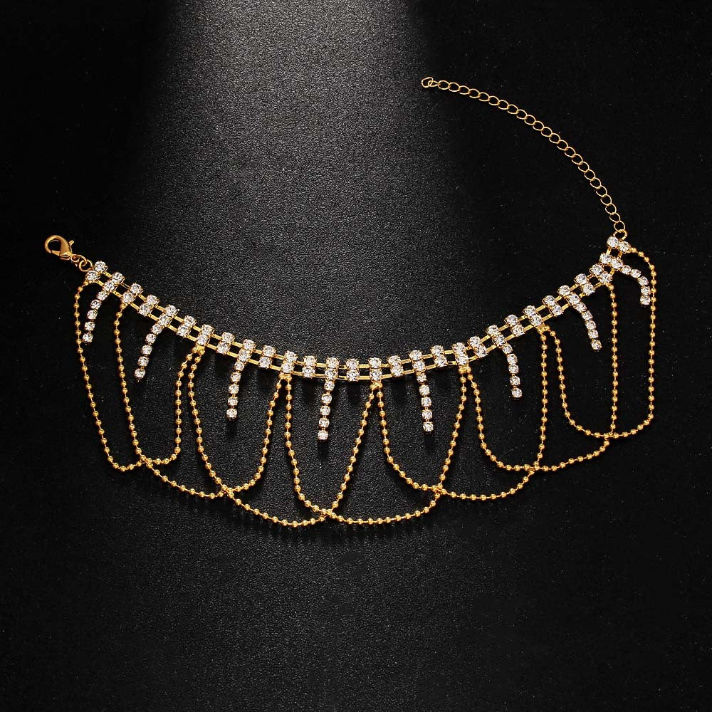Women's Silver Alloy Tassel Anklet With Rhinestones, Elegant Foot Jewelry Accessory
