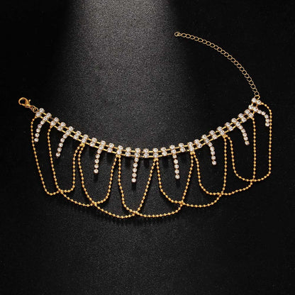 Women's Silver Alloy Tassel Anklet With Rhinestones, Elegant Foot Jewelry Accessory