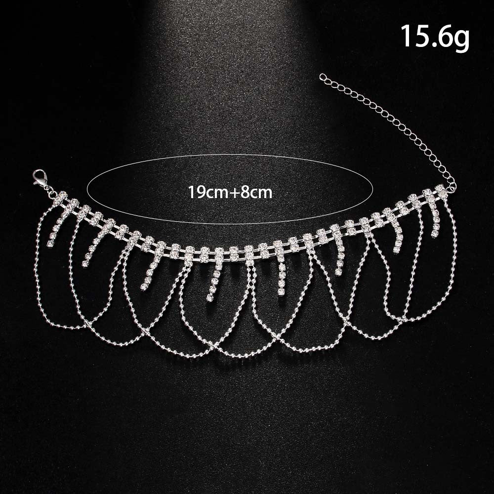 Women's Silver Alloy Tassel Anklet With Rhinestones, Elegant Foot Jewelry Accessory