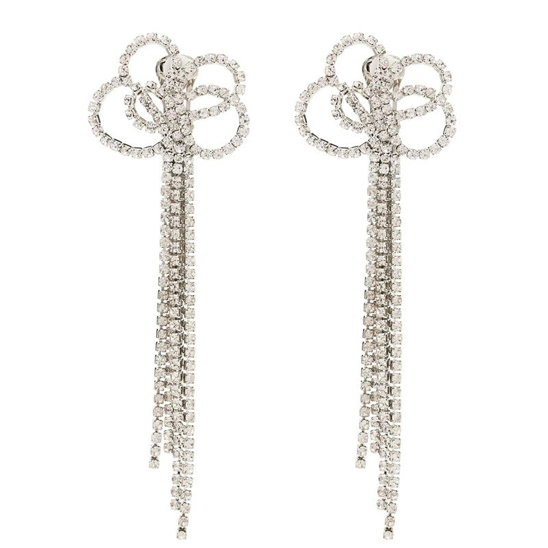 Silver Tassel Earrings For Women Featuring Alloy Craft With Rhinestone Inlay