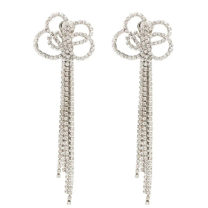 Silver Tassel Earrings For Women Featuring Alloy Craft With Rhinestone Inlay