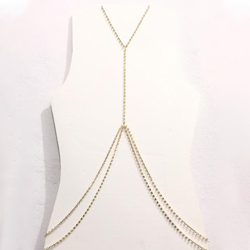 Women's Gold Body Chain With Geometric Pattern And Electroplated Alloy Featuring Rhinestones