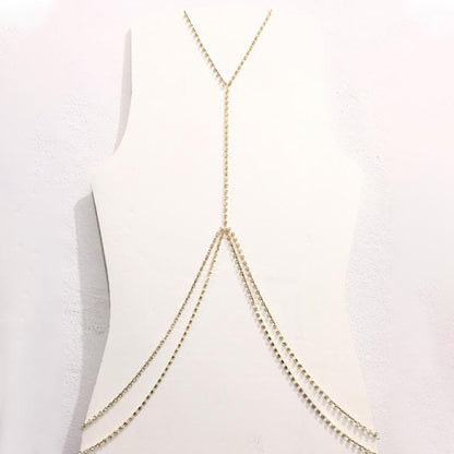 Women's Gold Body Chain With Geometric Pattern And Electroplated Alloy Featuring Rhinestones