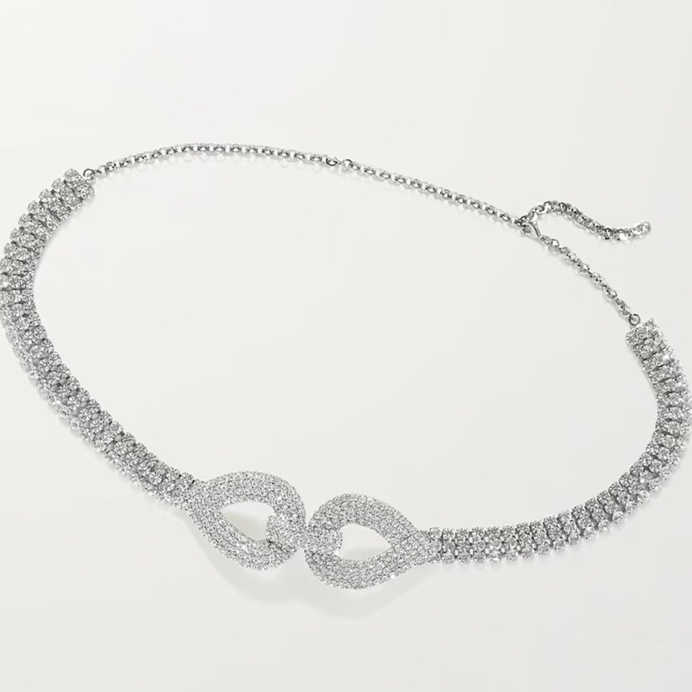 Electroplated Alloy Leaf Body Chain With Artificial Gemstones In Silver For Women