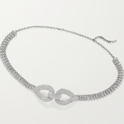 Electroplated Alloy Leaf Body Chain With Artificial Gemstones In Silver For Women