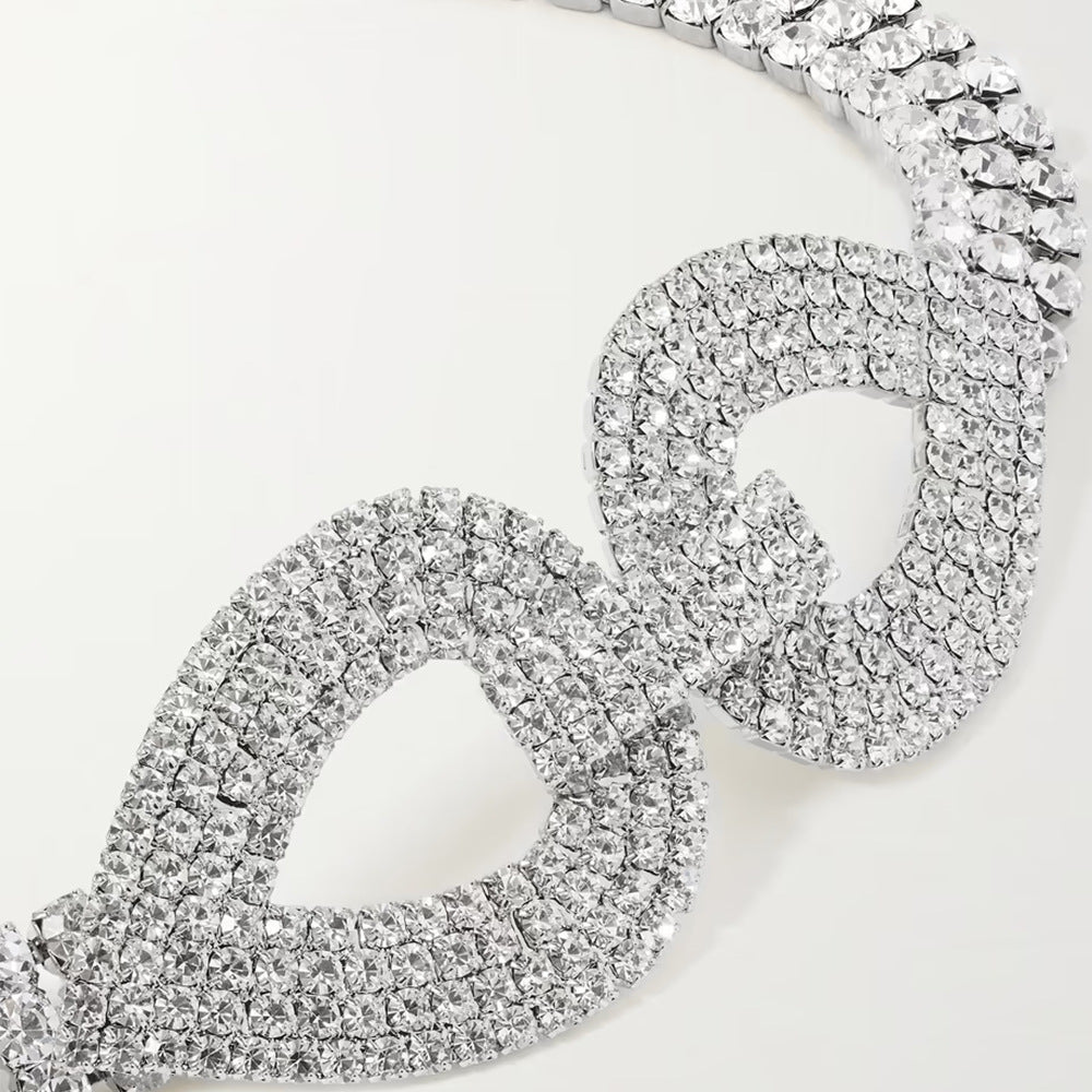 Electroplated Alloy Leaf Body Chain With Artificial Gemstones In Silver For Women