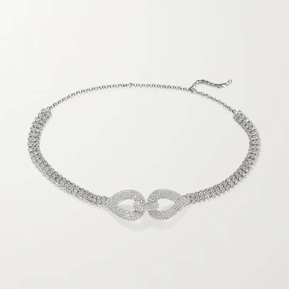 Electroplated Alloy Leaf Body Chain With Artificial Gemstones In Silver For Women