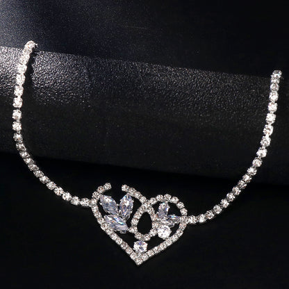Elaborate Silver Alloy Anklet For Women With Heart Shape Pattern And Rhinestone Inlay