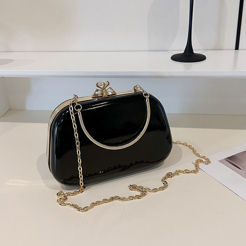 Solid Color PU Leather Evening Bag For Women With Chain Strap, Stylish Accessory For Spring And Summer