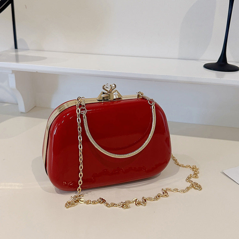 Solid Color PU Leather Evening Bag For Women With Chain Strap, Stylish Accessory For Spring And Summer