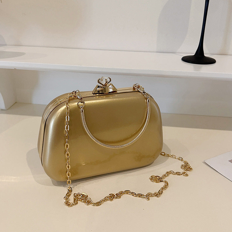Solid Color PU Leather Evening Bag For Women With Chain Strap, Stylish Accessory For Spring And Summer