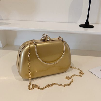 Solid Color PU Leather Evening Bag For Women With Chain Strap, Stylish Accessory For Spring And Summer