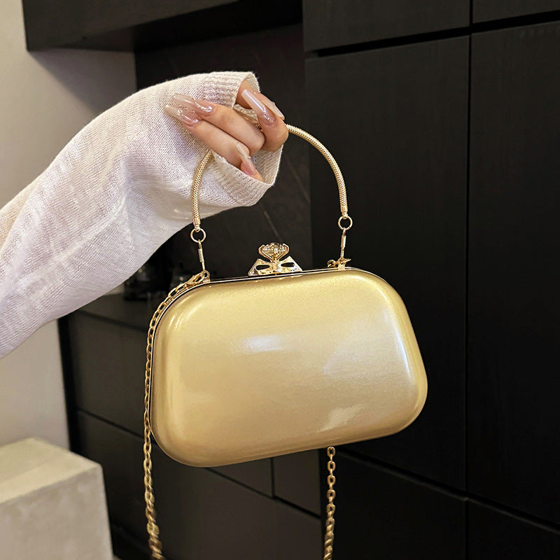 Solid Color PU Leather Evening Bag For Women With Chain Strap, Stylish Accessory For Spring And Summer