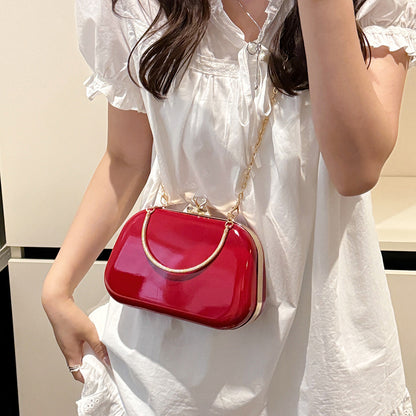 Solid Color PU Leather Evening Bag For Women With Chain Strap, Stylish Accessory For Spring And Summer
