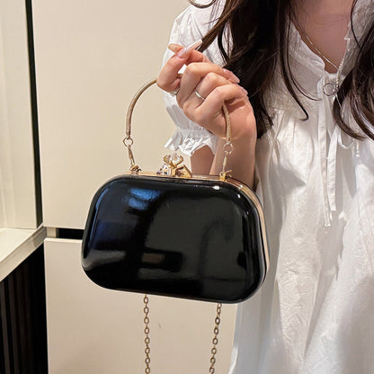 Solid Color PU Leather Evening Bag For Women With Chain Strap, Stylish Accessory For Spring And Summer