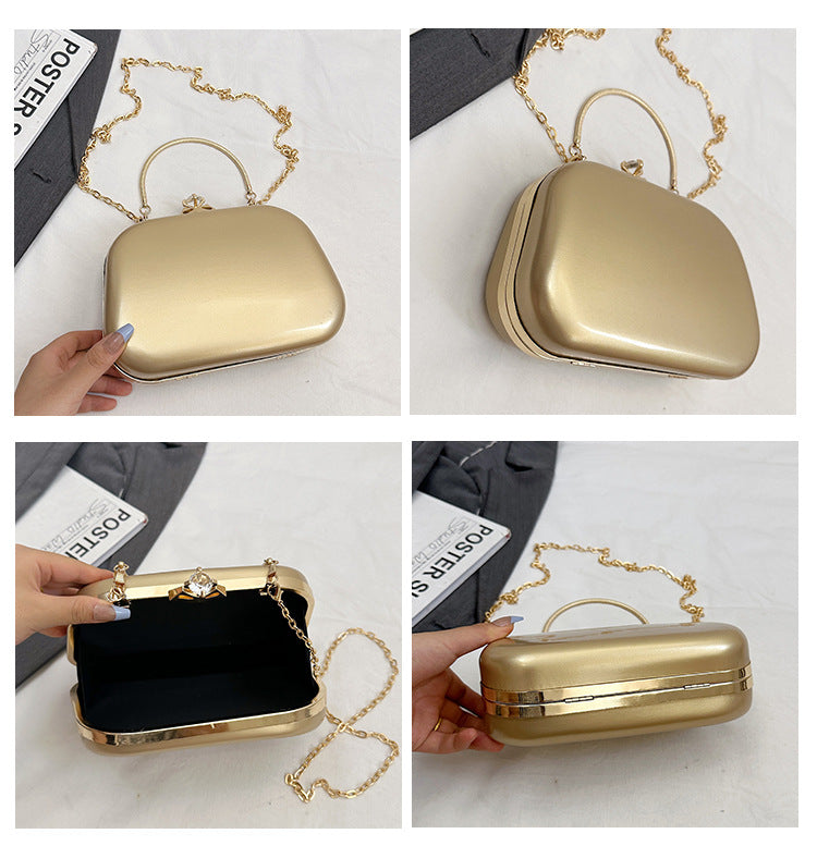 Solid Color PU Leather Evening Bag For Women With Chain Strap, Stylish Accessory For Spring And Summer