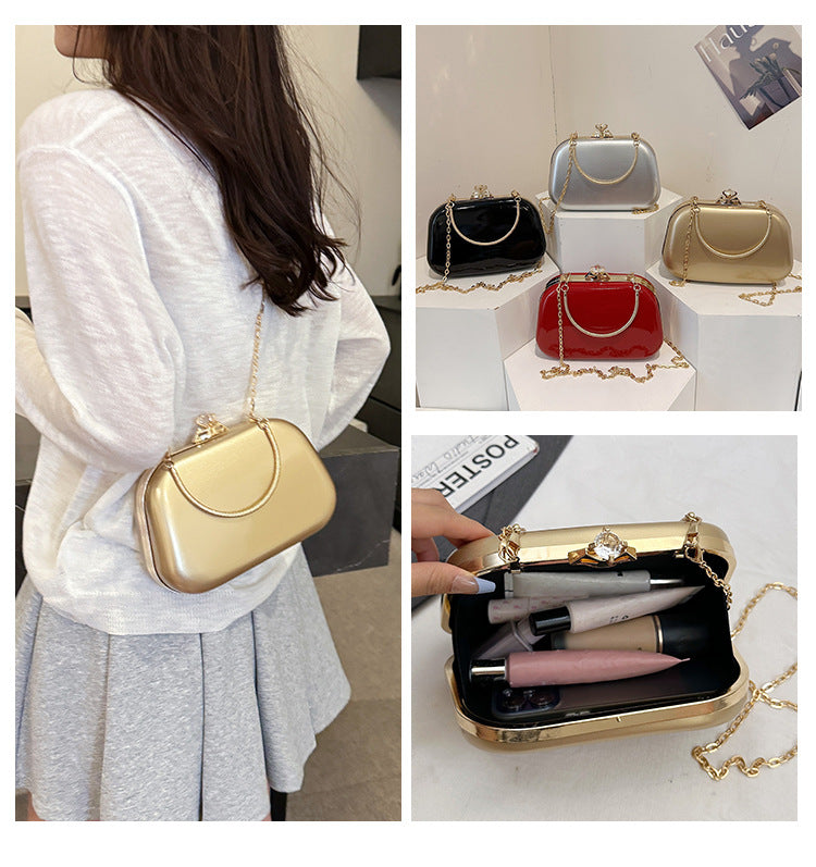 Solid Color PU Leather Evening Bag For Women With Chain Strap, Stylish Accessory For Spring And Summer