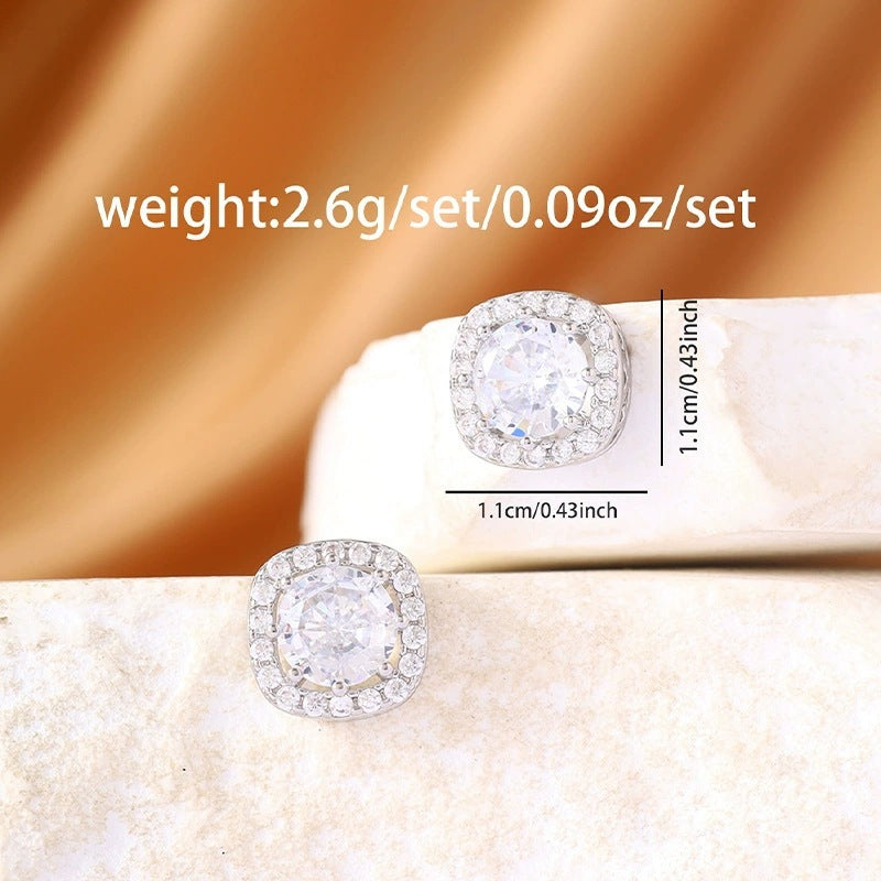 Geometric Stud Earrings For Women In Copper With Zircon Inlay, Featuring Electroplated Finish And Copper Ear Pins