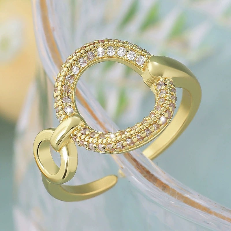 Geometric Open Rings For Women In Electroplated Copper With Zircon Inlay