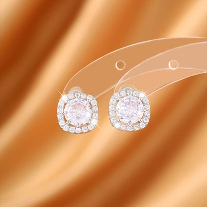 Geometric Stud Earrings For Women In Copper With Zircon Inlay, Featuring Electroplated Finish And Copper Ear Pins