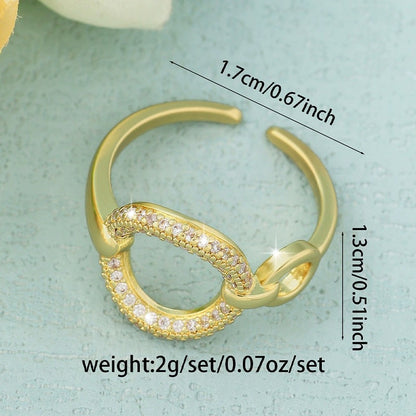 Geometric Open Rings For Women In Electroplated Copper With Zircon Inlay