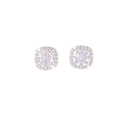 Geometric Stud Earrings For Women In Copper With Zircon Inlay, Featuring Electroplated Finish And Copper Ear Pins