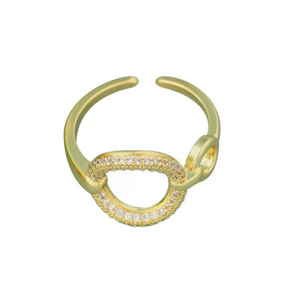 Geometric Open Rings For Women In Electroplated Copper With Zircon Inlay