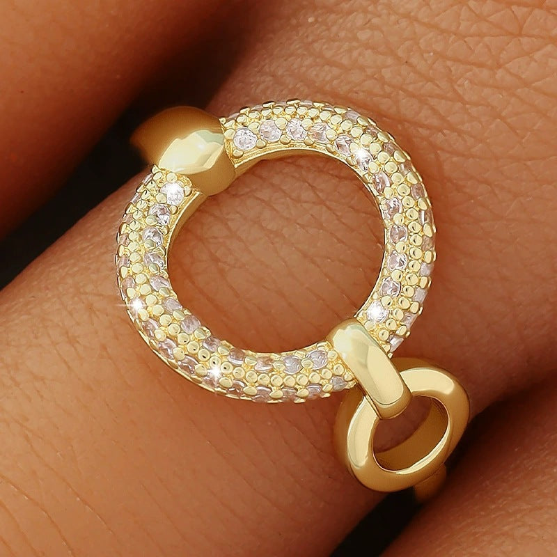 Geometric Open Rings For Women In Electroplated Copper With Zircon Inlay