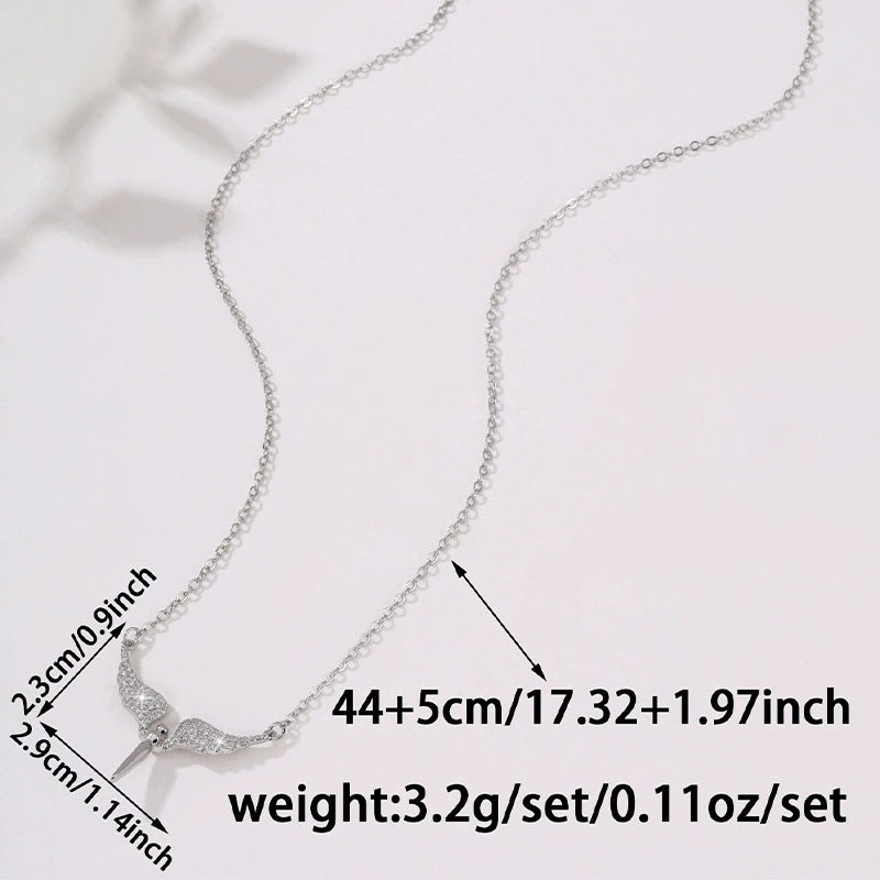 Angel Wings Necklace For Women In Copper Pendant Featuring Zircon Inlay And Electroplated Finish With Cable Chain
