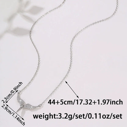 Angel Wings Necklace For Women In Copper Pendant Featuring Zircon Inlay And Electroplated Finish With Cable Chain