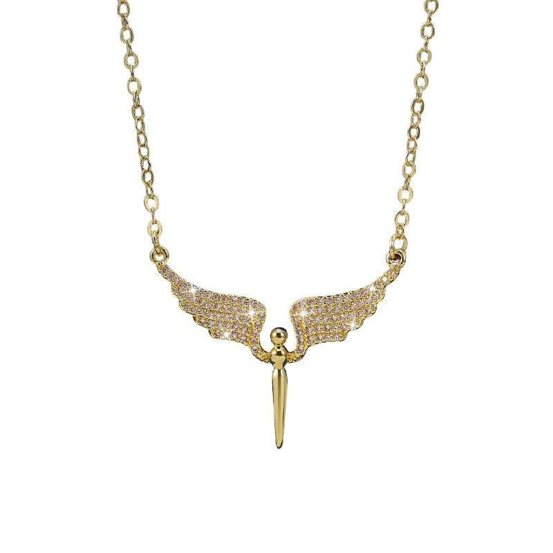 Angel Wings Necklace For Women In Copper Pendant Featuring Zircon Inlay And Electroplated Finish With Cable Chain