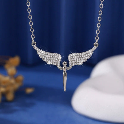 Angel Wings Necklace For Women In Copper Pendant Featuring Zircon Inlay And Electroplated Finish With Cable Chain
