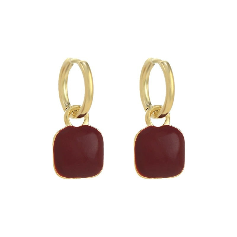Geometric Enamel Red Earrings For Women With Copper Studs, Stylish And Durable