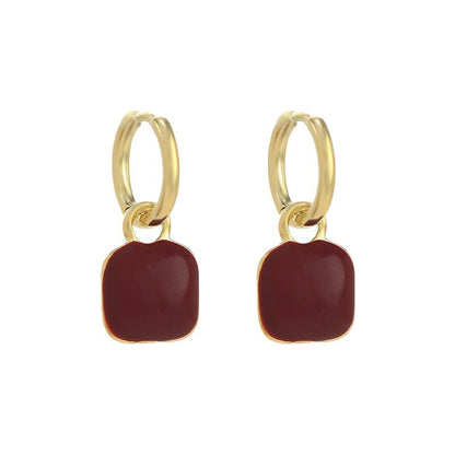 Geometric Enamel Red Earrings For Women With Copper Studs, Stylish And Durable