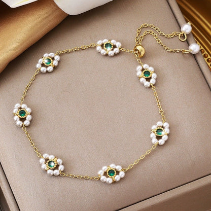 Vintage Style Flowers Beading Bracelets For Women With Electroplated Copper And Slider Chain