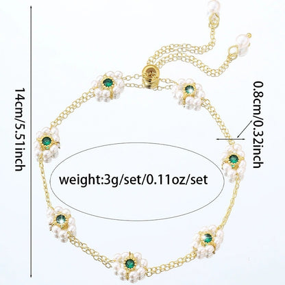 Vintage Style Flowers Beading Bracelets For Women With Electroplated Copper And Slider Chain