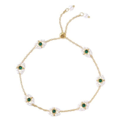 Vintage Style Flowers Beading Bracelets For Women With Electroplated Copper And Slider Chain