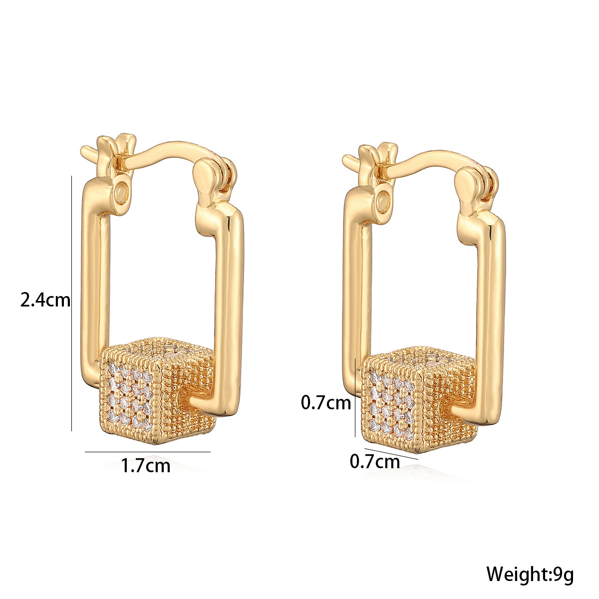Geometric Electroplated Copper Earrings For Women With 18K Real Gold Plated Water Plating And Zircon Inlay