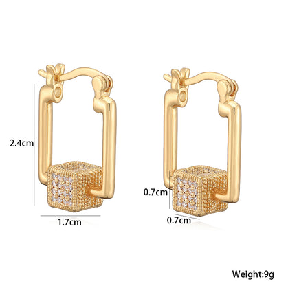 Geometric Electroplated Copper Earrings For Women With 18K Real Gold Plated Water Plating And Zircon Inlay