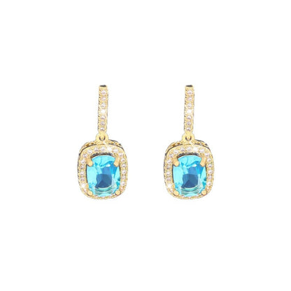 Square Stud Earrings For Women Featuring Bezel Setting With Copper Posts And Rhinestone Inlay