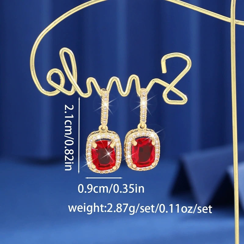 Square Stud Earrings For Women Featuring Bezel Setting With Copper Posts And Rhinestone Inlay