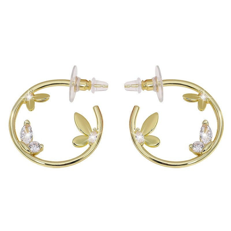 Circle Stud Earrings For Women Made Of Copper Featuring Zircon Inlay With Electroplated Finish And Copper Ear Pins